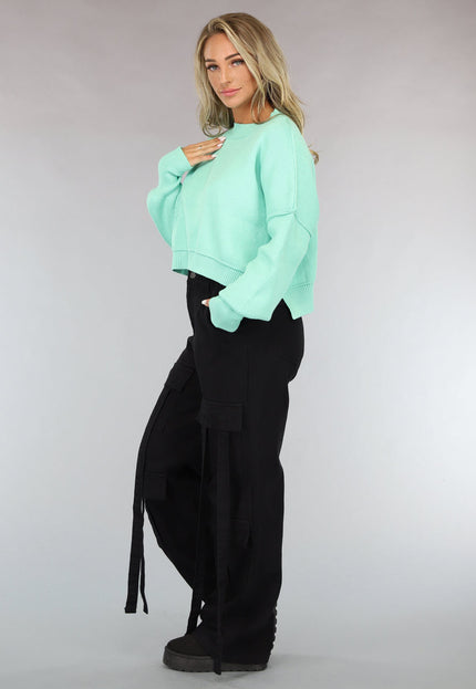 OP=OP! Gebreide Trui met Zichtbare Naden in Turquoise