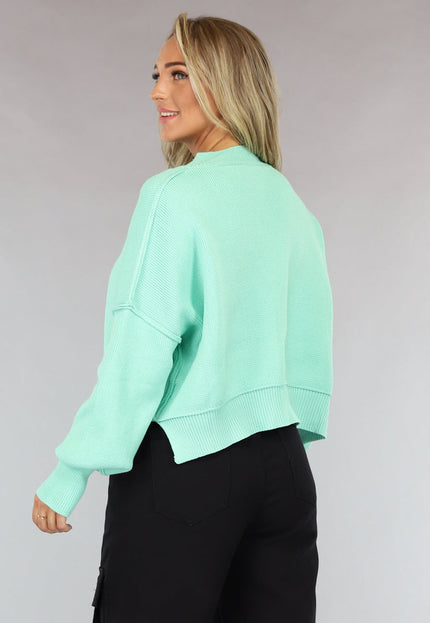 OP=OP! Gebreide Trui met Zichtbare Naden in Turquoise