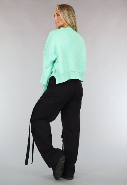 OP=OP! Gebreide Trui met Zichtbare Naden in Turquoise