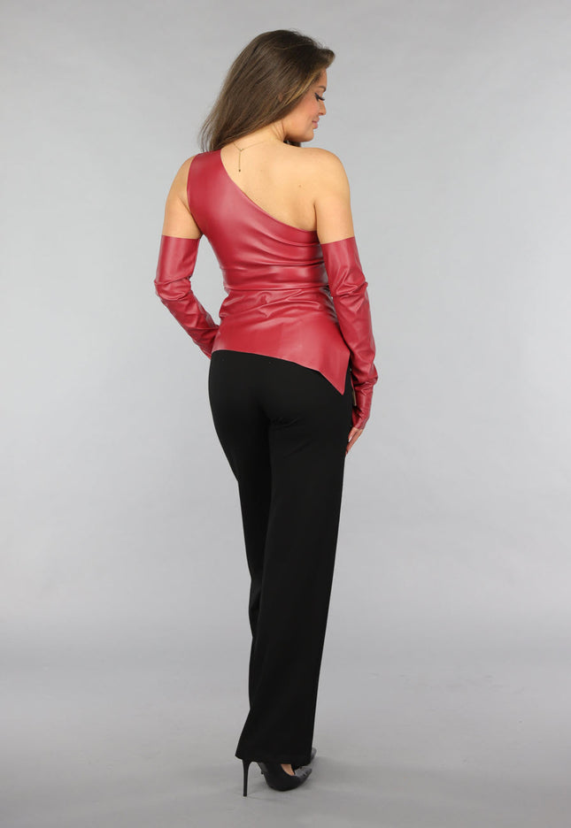 OP=OP.AV.09 Lederlook One Shoulder Top met Handschoenen