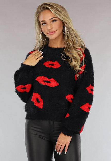 OP=OP! Zwarte Wollen Trui met Kusjes
