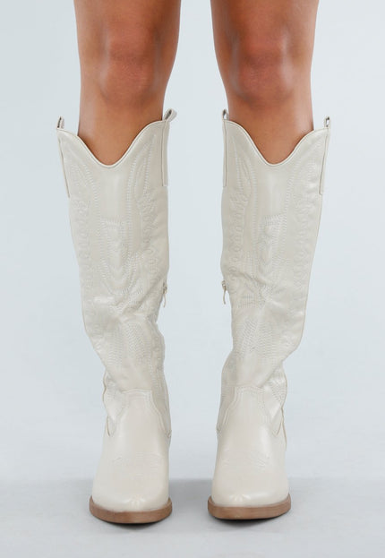 OP=OP.40.NL Beige Hoge Cowboylaarzen