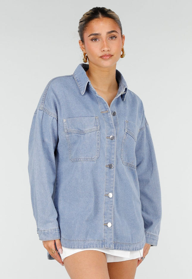 OP=OP.40.S Blauwe Denim Blouse met Lange Mouwen