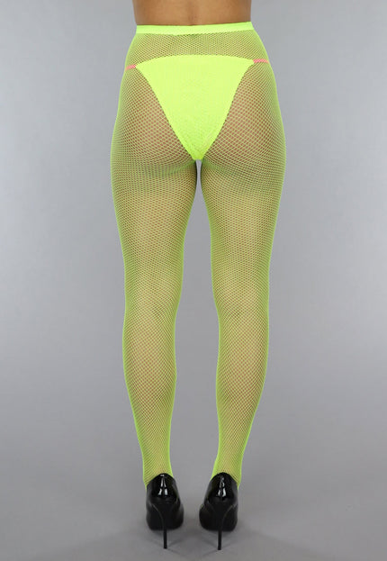 OP=OP.40.S Neon Gele Panty met Klein Fishnet Patroon