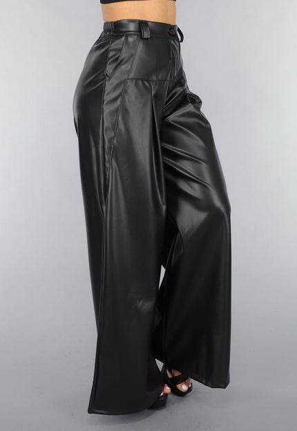 OP=OP.41.NL Tall Lederlook Wide Leg Pantalon in Zwart