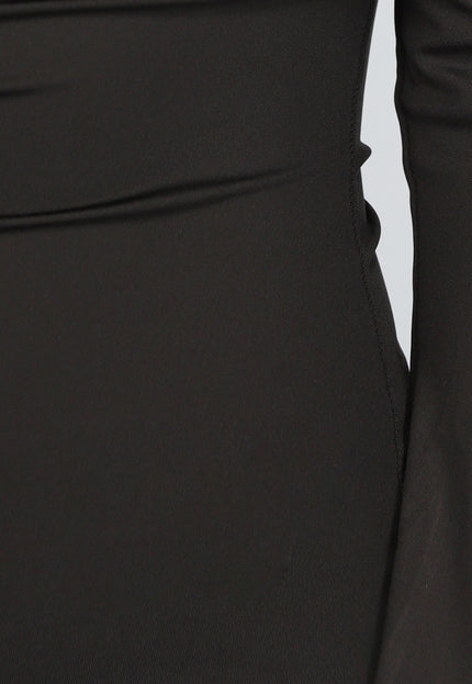 OP=OP.41.NL Zwarte Off Shoulder Jurk met Wijduitlopende Mouwen