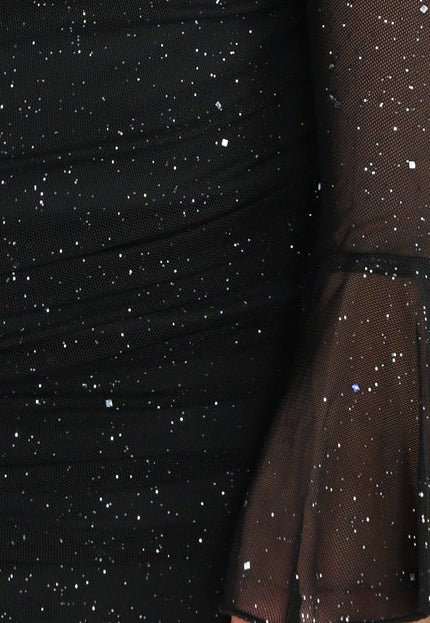 OP=OP.41.R Geplooide Glitter Jurk met Twist Look