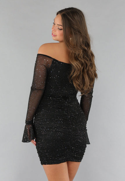 OP=OP.41.R Geplooide Glitter Jurk met Twist Look