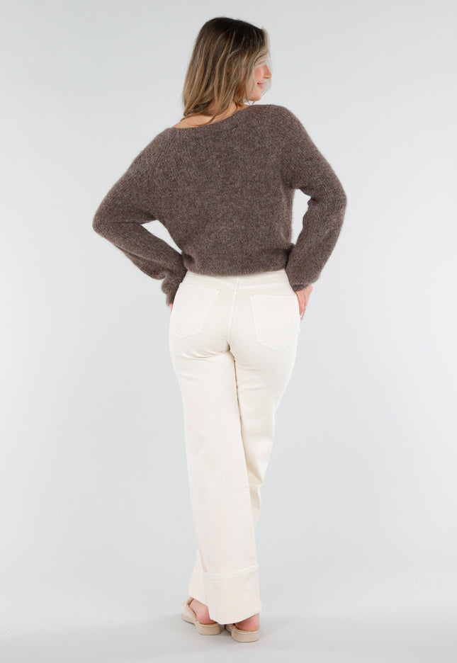 OP=OP.41.S Bruine Gebreide Twist Crop Trui