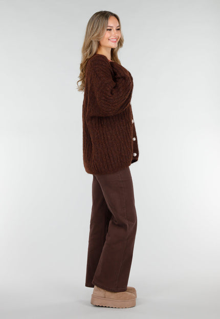 OP=OP.42.NL Bruine Gebreide Cardigan met Knopen