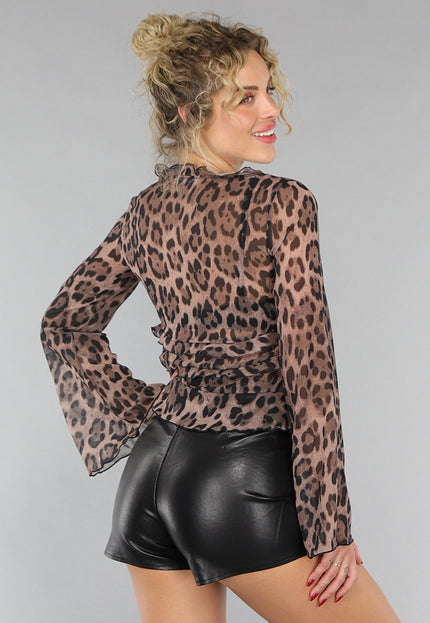 OP=OP.42.NL Panterprint Ruffle Blouse met Strikdetail