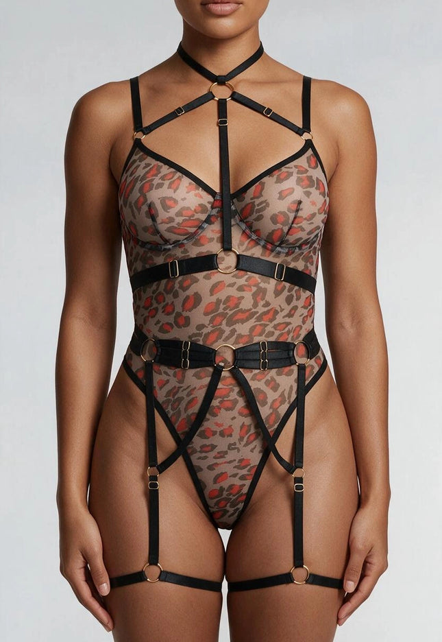 OP=OP.42.S Mesh Luipaard Body met Beugels
