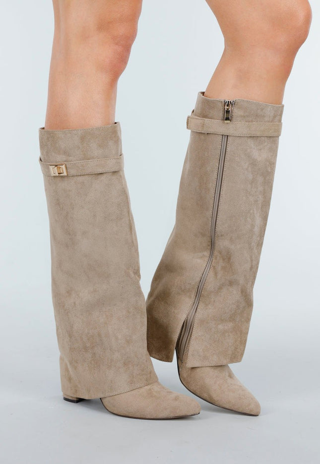 OP=OP.43.NL Beige Suède-look Laarzen
