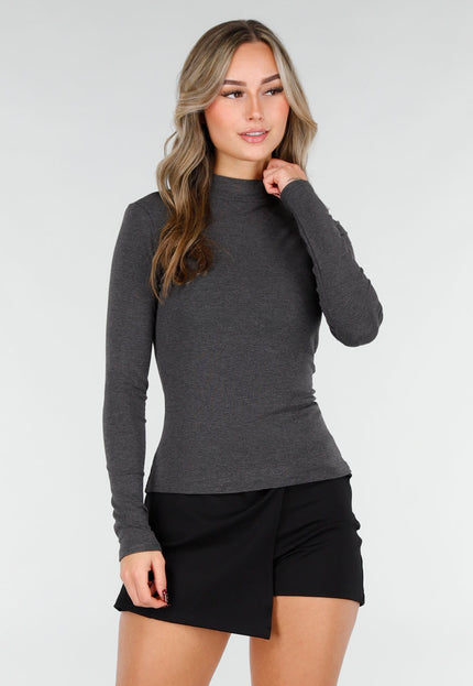 OP=OP.43.NL Donkergrijze Stretch Top met Lange Mouwen