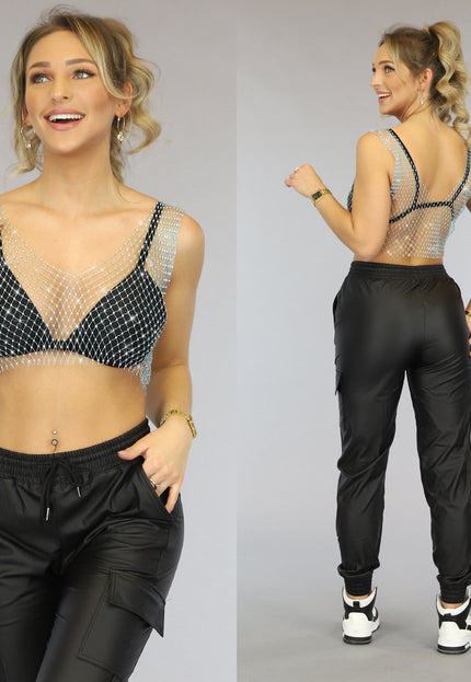 OP=OP.AV.09 Lichtblauw Fishnet Topje met Strass