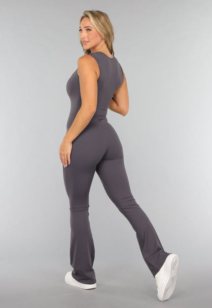 OP=OP! Antraciet Flair Stretch Jumpsuit met Brede Schouderbanden