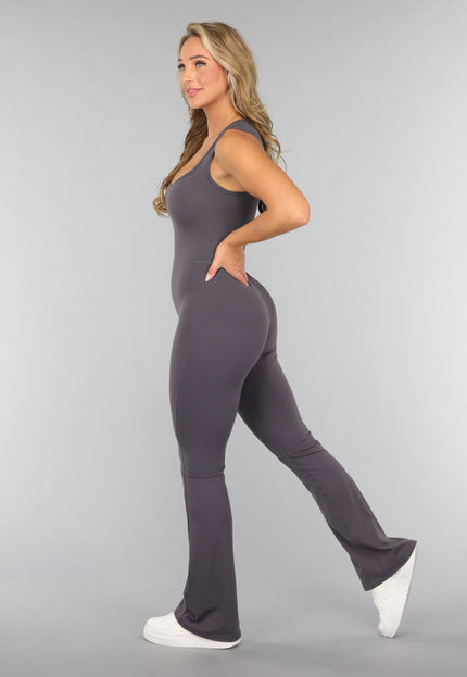 OP=OP! Antraciet Flair Stretch Jumpsuit met Brede Schouderbanden