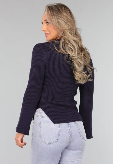 OP=OP! Navy Rib Trui met Wijde Mouwen