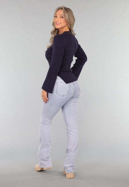OP=OP! Navy Rib Trui met Wijde Mouwen