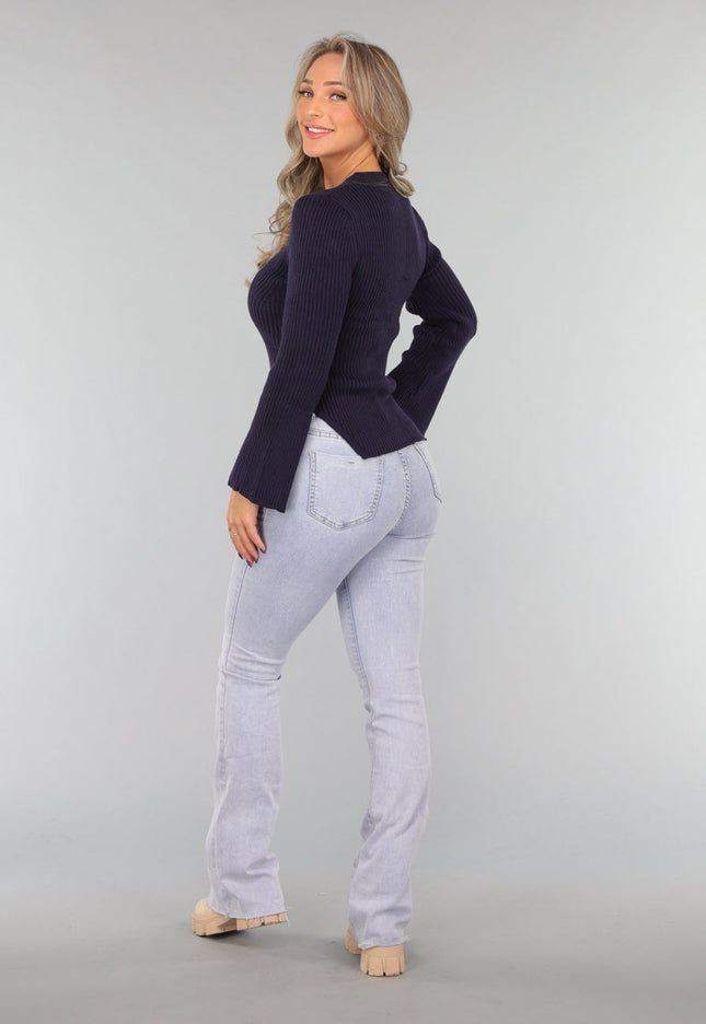 OP=OP! Navy Rib Trui met Wijde Mouwen