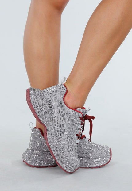 OP=OP.49.NL Zilveren Strass Sneakers met Rood