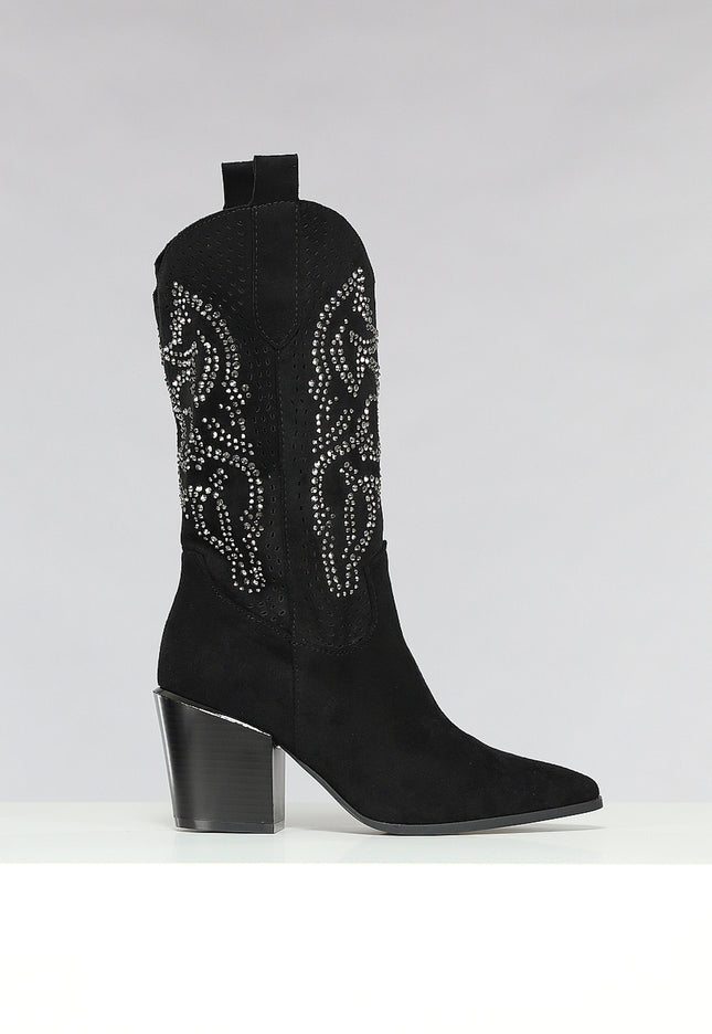 OP=OP! Zwarte Cowboy Boots met Glitter Steentjes
