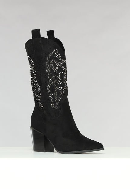 OP=OP! Zwarte Cowboy Boots met Glitter Steentjes