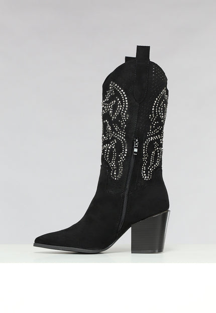 OP=OP! Zwarte Cowboy Boots met Glitter Steentjes