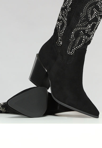 OP=OP! Zwarte Cowboy Boots met Glitter Steentjes