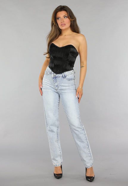 OP=OP! Zwarte Glanzende Korset Top