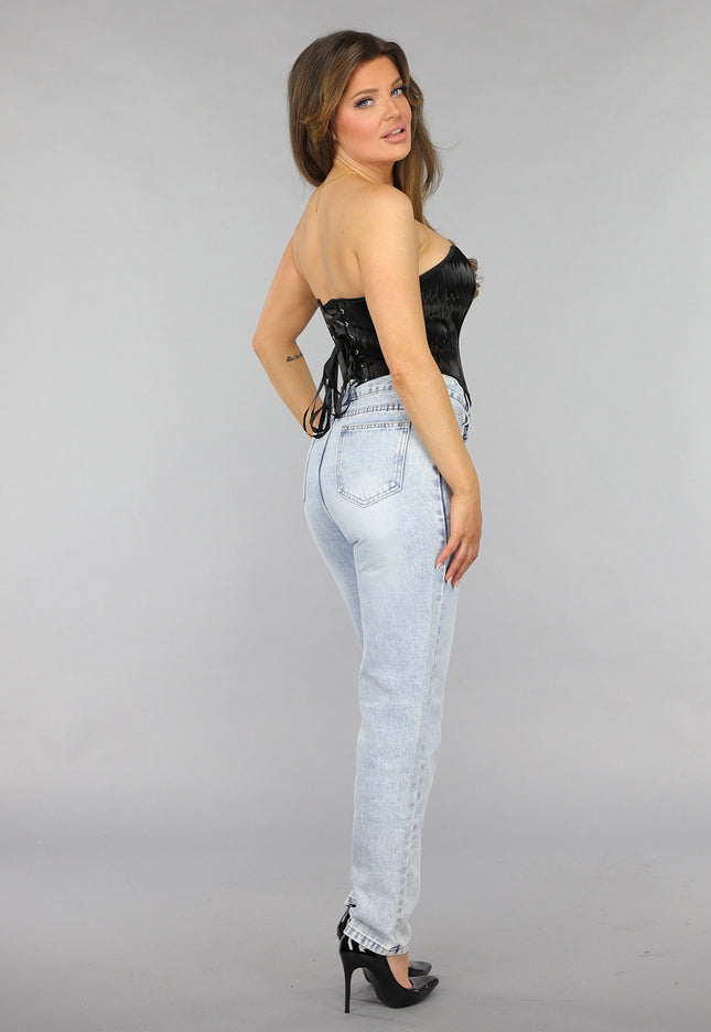 OP=OP! Zwarte Glanzende Korset Top