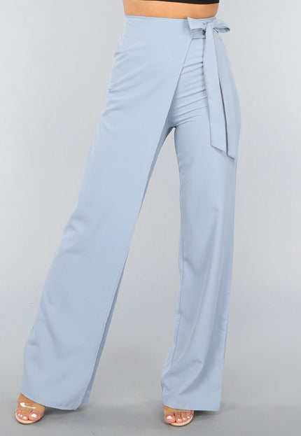 OP=OP.49.S Blauwe Wide Leg Pantalon met Strikdetail