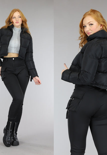 OP=OP! Zwarte Gewatteerde Cropped Jas