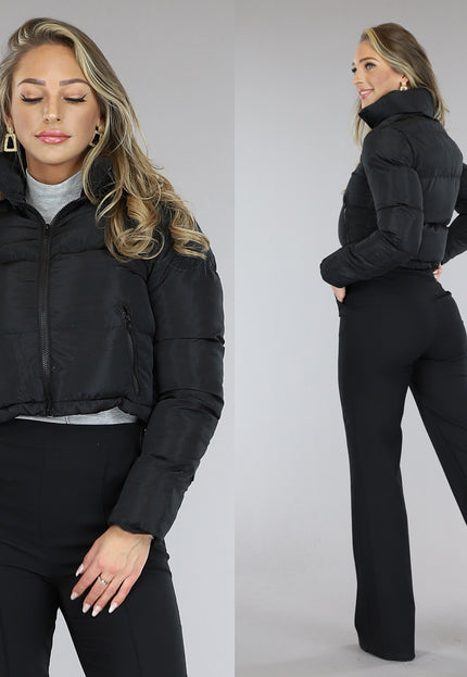 OP=OP! Zwarte Gewatteerde Cropped Jas