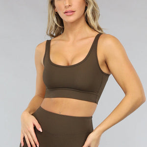 OP=OP! Donkergroene Ribstof Sporttop