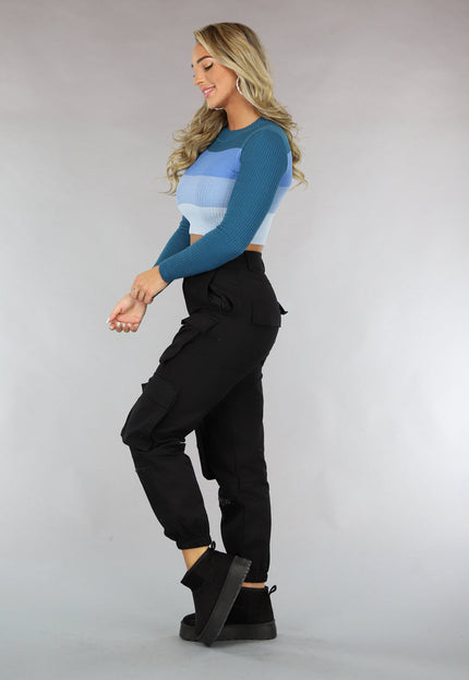 OP=OP.AV.09 Gestreepte Rib Crop Top Blauw