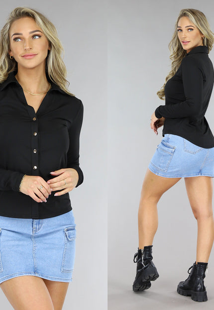 OP=OP! Zwarte Blouse met Gouden Knopen
