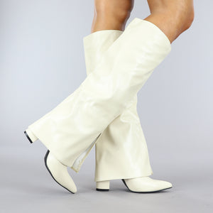 OP=OP! Lange Crème Gevouwen Laarzen