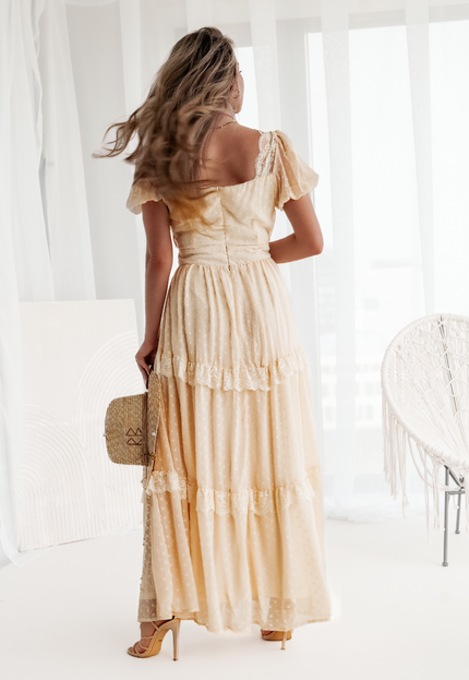 OP=OP! Lange Nude Jurk met Plooien en Polkadots