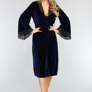 OP=OP! Navy Velours Kamerjas met Zwart Kant