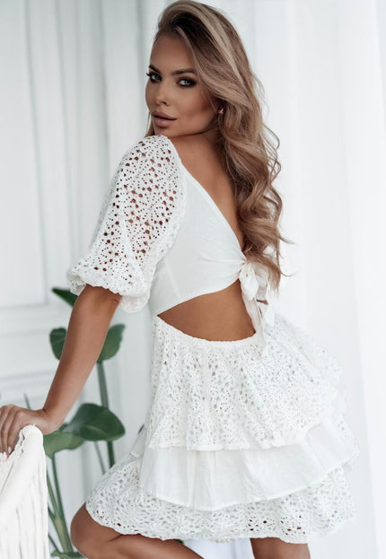 OP=OP! Witte Broderie Jurk met Pofmouwen