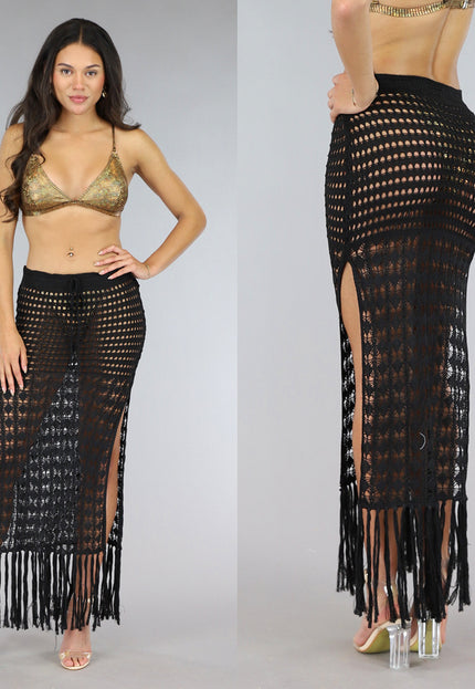 OP=OP! Zwarte Gehaakte Maxi Strand Rok