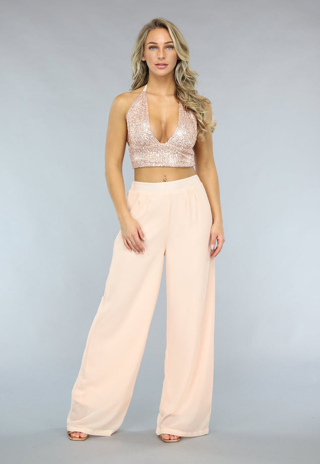 OP=OP! Champagne 2-delige Pantalon Set met Glitter Top