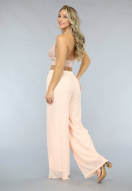 OP=OP! Champagne 2-delige Pantalon Set met Glitter Top
