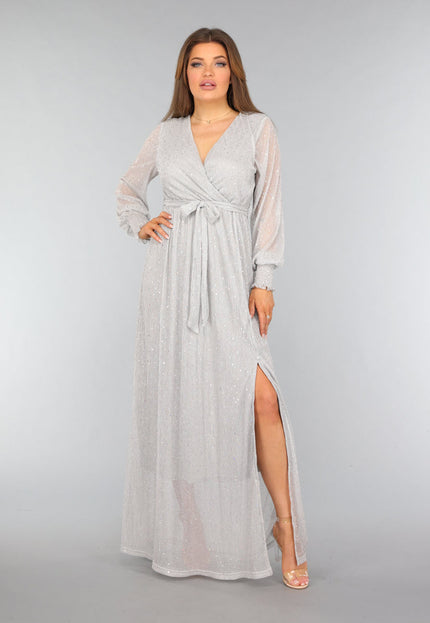 OP=OP! Grijze Lange Glitter Jurk met Tailleband