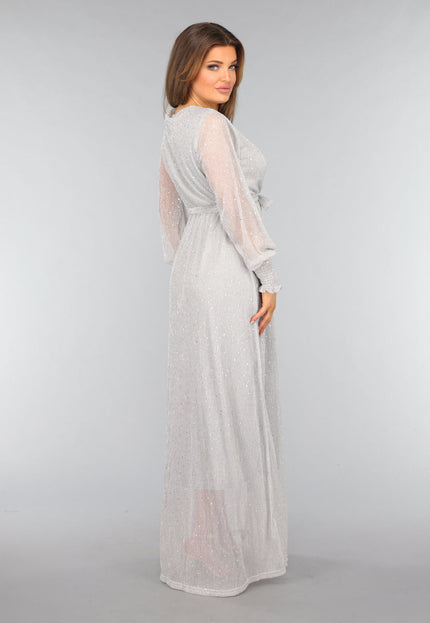 OP=OP! Grijze Lange Glitter Jurk met Tailleband