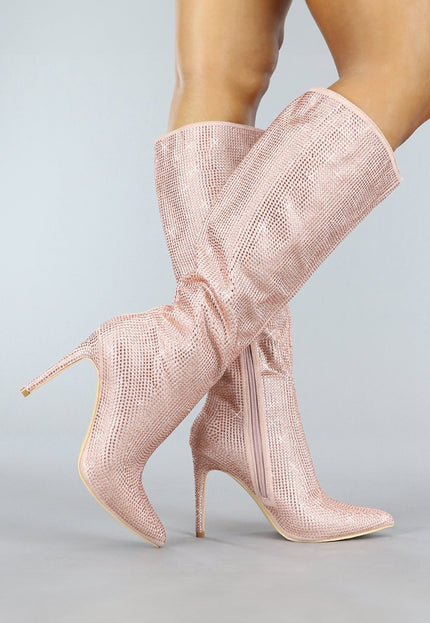 OP=OP! Lange Rosé Gouden Glitter Laarzen