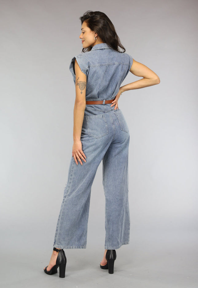 OP=OP! Mouwloze Denim Jumpsuit met Riem