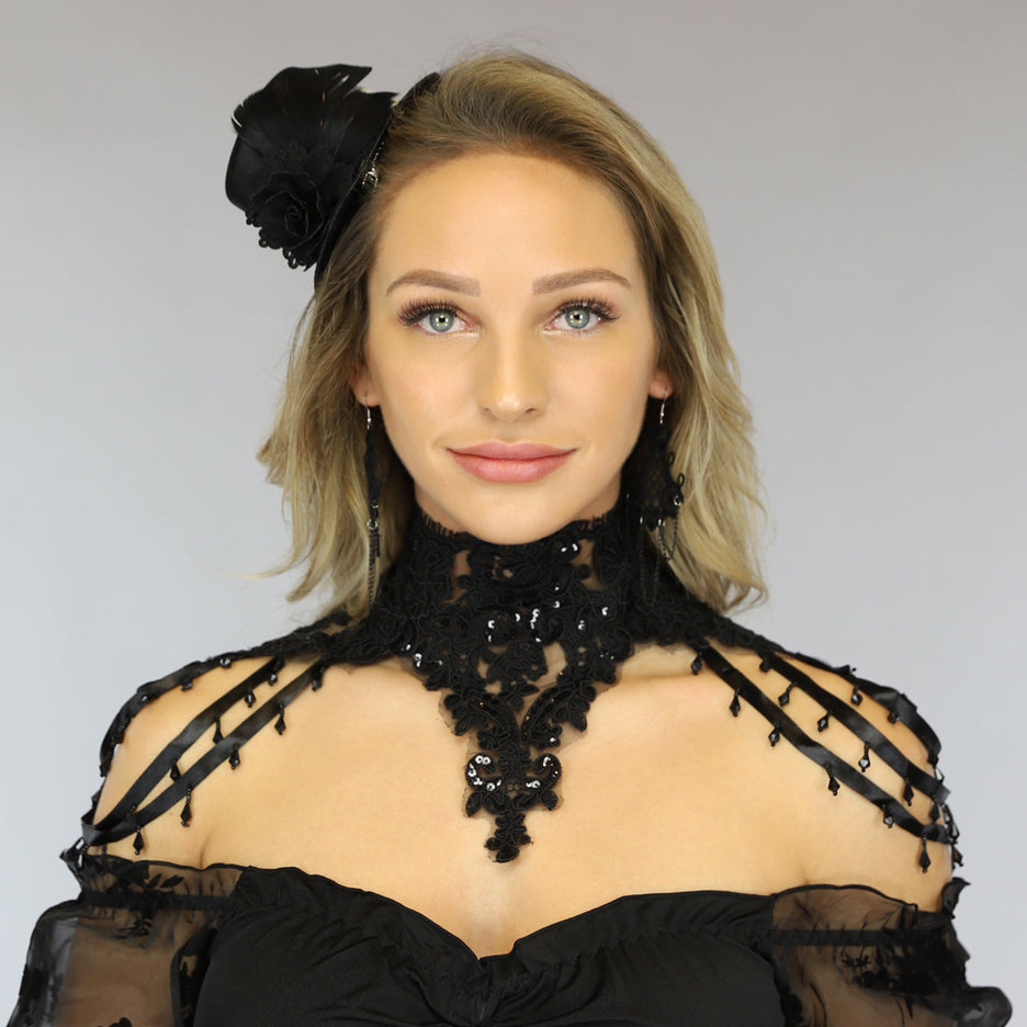 OP=OP! Zwarte Victorian Kraag met Kraaltjes