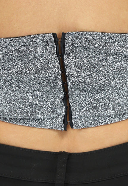 OP=OP! Zilveren Glitter Cross Over Halter Top